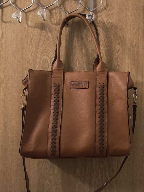 Wrangler Handbags - Wrangler Western Whipstitch Tote Crossbody Bag Cognac Brown Handbag Satchel